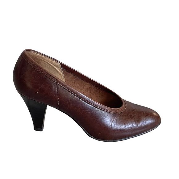 Bandolino Vintage Brown Leather Slip-On Pumps Shoes Heels Made In Italy 7 - Picture 9 of 12